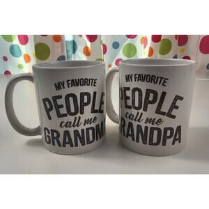 Set of 2 my favorite people call me grandma grandpa mugs gift idea EUC